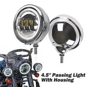 Chrome 4.5" inch LED Spot Fog Passing Lights w/ 4.5" Housing Bucket for Harley - Picture 1 of 12