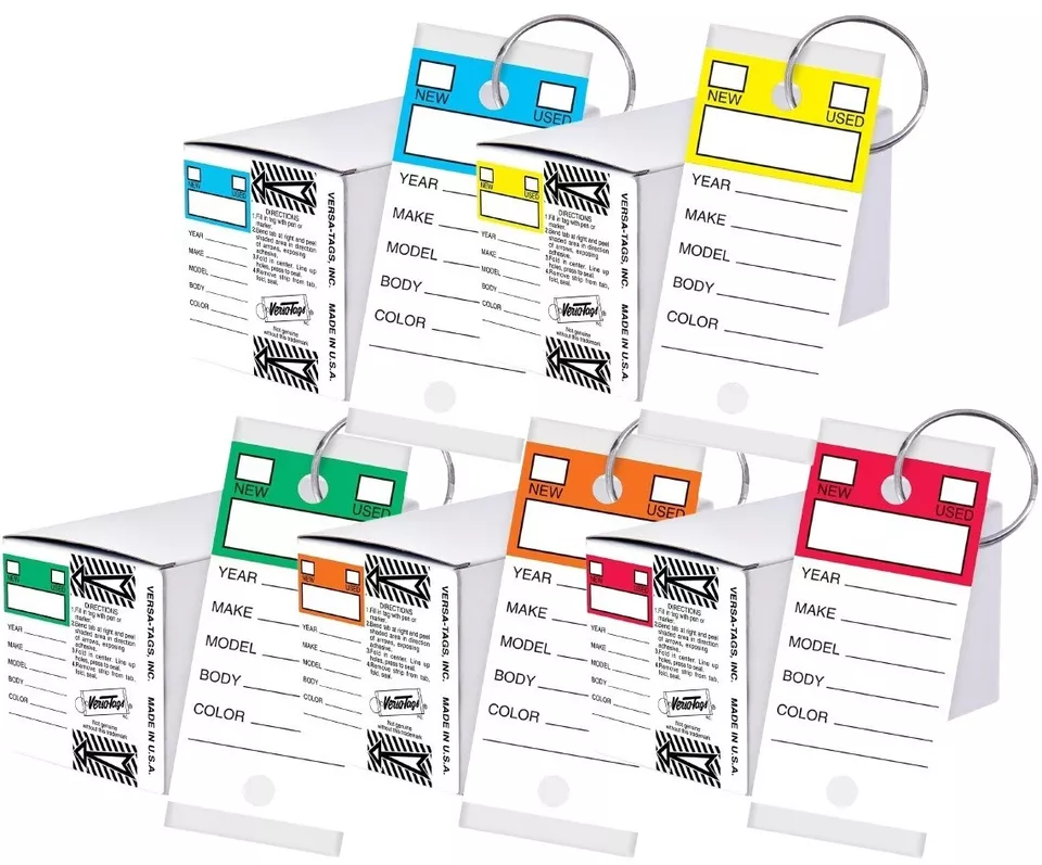 Versa-Tags Car Dealer Top Stripe Key Tags Self Laminating With Metal Rings