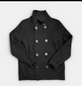 Vince 100% Wool Men’s Double Breasted Cardigan Pea Coat Sweater Black Size L - Picture 1 of 8
