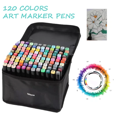 120 Color Marker Pen Dual Headed Graphilc Artist Sketch Colour Makers set - image 1 of 4