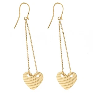 Orecchini in oro giallo 18 Kt 750/1000 pendenti a catena con cuore finale da don - Picture 1 of 1