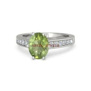 Piedras preciosas de peridoto natural con anillo de plata de ley 925 para mujer #4441 - Imagen 1 de 10