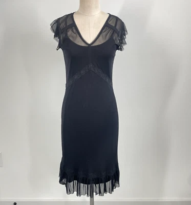 Y2K  Dress Women S Black Kenneth Cole A Line Sheer Whimsy Goth Fairy Femme Midi - Image 1 of 4