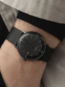 Max Bill Junghans Bauhaus Auto Black Dial and Strap German Ref 27/4308.02 NEU - Bild 1 von 4