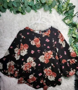 [841] Blusa para mujer AUW talla M negra floral acampanada manga campana 3/4  - Imagen 1 de 8