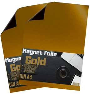 2x Magnetfolie A4 Magnetband PVC Beschichtet Magnetschild Magnetbogen Gold - Bild 1 von 4