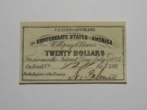 $20 1861 Confederate Bond Coupon Certificate Currency Bank Note Bill UNC - Picture 1 of 2