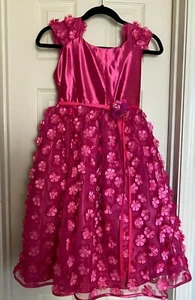 Ellie Kids Girls' Solid Fuchsia Floral Mesh Lace Flower Girl-Short Sleeve Dress - Picture 1 of 8