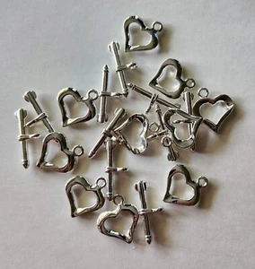 10 Sets Heart Toggle Clasps Silver Tone Jewelry Findings - Picture 1 of 3