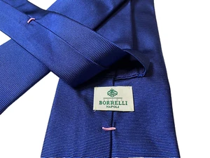 Men NWT "LB" LUIGI BORRELLI Napoli Necktie Tie Solid Blue Italy Silk Authentic - Picture 1 of 7