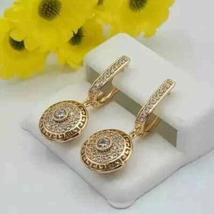 14K Yellow Gold Plated Women's Lab Created Moissanite Fancy Drop Dangle Earrings - Picture 1 of 8