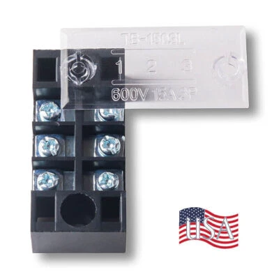 600V 15A  Dual Row 3-Position Screw Barrier Terminal Block Strip with Cover 5pcs - Image 1 of 4