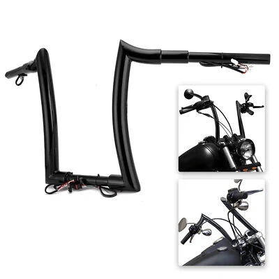 MOFUN 12" Pre-Wired 1.5" Fat Bar Handlebars For Harley Dyna Softail Sportster XL - Image 1 of 4