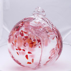 Art Glass Witch Ball Kugel Ornament Decorative XL - 8in tall - Red Flower Tree