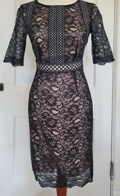 Vestido Vaina Antonio Melani Negro Encaje Adelgazante Forrado Mujeres Talla 0 Fiesta de Vacaciones Foto 1 de 4