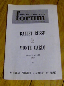 RARE vintage 1957 BALLET program PHILADELPHIA FORUM Ballet Russe de Monte Carlo - Bild 1 von 1