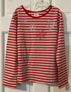 365 KIDS GARANIMALS GIRLS L/S T-SHIRT PINK RED WHITE STRIPE W/SNOWFLAKES SIZE 7 - Picture 1 of 5