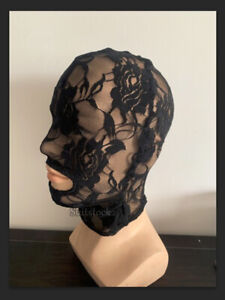 Black Open Mouth Lace Lace Hood Role Play Sexy Dominatrix Slave Costume Mask