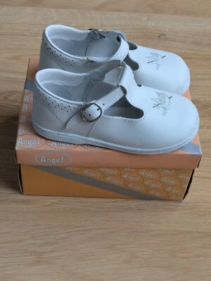 Angel Baby White Leather T Strap Shoes Baptism Size 7 - Image 1 of 4