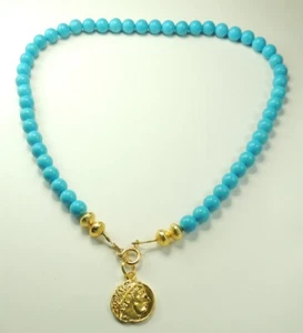 Turquoise Howlite Necklace with Medallion Pendant Handmade Jewelry - Picture 1 of 1
