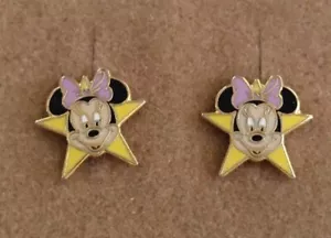 Vintage Disney Minnie Mouse Pierced Earrings with Pink Bow And Star Background - Picture 1 of 6