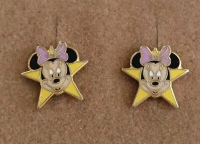 Vintage Disney Minnie Mouse Pierced Earrings with Pink Bow And Star Background - Image 1 of 4