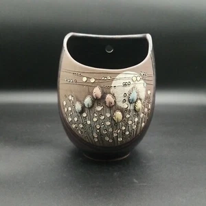 Vintage Moriage japanisches Steinzeug Keramik Wand Tasche Vase signiert Blume & Sonne - Bild 1 von 14