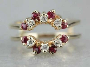 1Ct Lab Created Diamond Ruby Enhancer Wrap Wedding Ring 14k Yellow Gold Finish - Picture 1 of 7