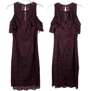 White House Black Market cold shoulder lace burgundy cocktail sheath dress 0 - Picture 1 of 11