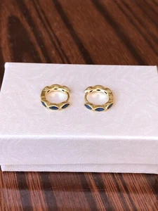 925 Sterling Silver Cz Sapphire All Around Huggie Hoop Earrings 12.8mm Simulated - Picture 1 of 11