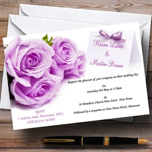 Beautiful Lilac / Purple Rose Personalised Evening Reception Invitations - Picture 1 of 1