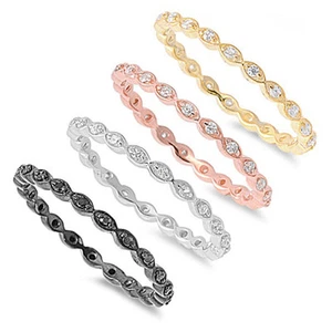 Stackable Yellow,Rose,Silver Marquise Eternity Band 925 Sterling Silver Ring  - Picture 1 of 1