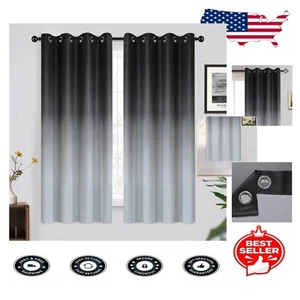 Black Ombre Blackout Curtains – Thermal Insulated Grommet Drapes, 52x63 in, 2... - Picture 1 of 9