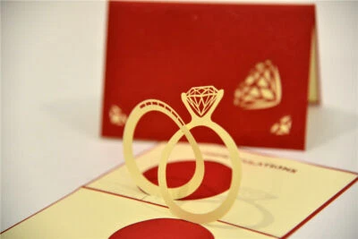 Anillo de diamantes emergente 3D hecho a mano tarjeta de felicitación proponer matrimonio Foto 1 de 3