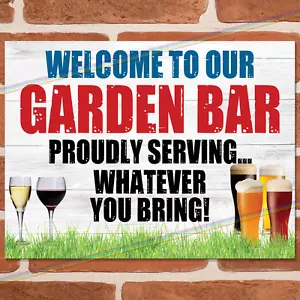 GARDEN BAR divertente insegna in metallo mancava casa pub capannone regalo scherzo novità insegna in latta Regno Unito - Foto 1 di 3