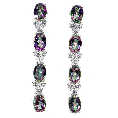 925 Sterling Silver Earrings Oval Mystic Quartz 7x5mm Natural Gemstone Jewelry - Image 1 of 4
