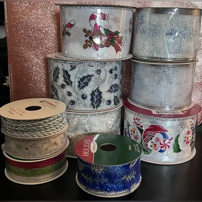 Лот из 10 Рождественский праздник Санта серебряная блестящая лента новый с Ярлыками - Изображение 1 из 4