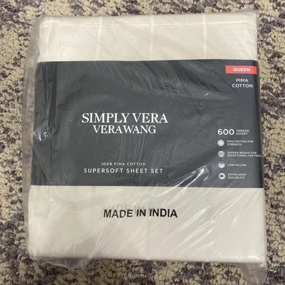 Sábanas de algodón Simply Vera Wang Pima 600 hilos Queen marfil rayas Foto 1 de 3