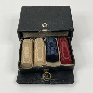 Antique Poker Set Triton New York Cards Pinochle Deck Case & Mini Chips Unique - Picture 1 of 17