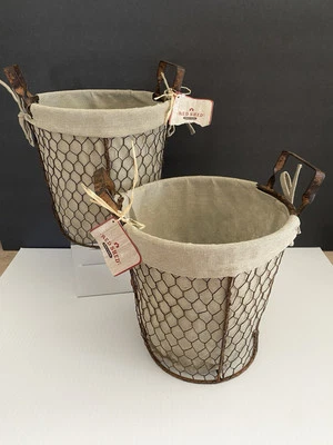 Pr 10” Chicken Wire Baskets Removable Burlap Liner Rustic/Ranch/Farmhouse Decor - Image 1 of 4
