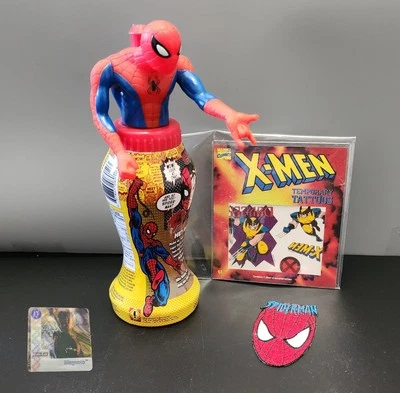 Vintage Marvel Lot-Spiderman BellyWasher Empty, Patch, X-man Tattoo Sheet & Card - Image 1 of 4
