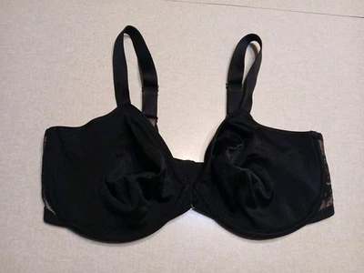 Sujetador Wacoal 40DDD tan elegante satinado sin forro cobertura completa negro con aros 855137 Foto 1 de 4