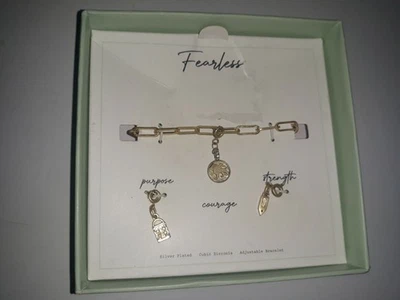 Target Charm Bracelet Gold Dipped Silver Plated Cubic Zirconia Fearless Set 4 Pc - Image 1 of 4