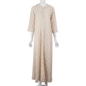 MISS ELAINE Vintage 60s Dressing Gown Robe Cream Lace Button Front Ruffle - Picture 1 of 11
