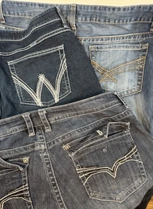 Lotto 3 paia 15/16 jeans western Cinch Wrangler Stetson blu denim bootcut cowgirl - Foto 1 di 16