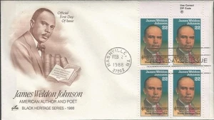 Scott 2371 FDC with block of 4 - 22 cent - 1988 - James Weldon Johnson - FDOI - Picture 1 of 2