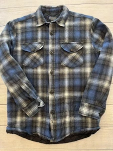 Pendleton Jacket Mens Medium Blue Gray Plaid Wool Quilted Lined Shacket - Picture 1 of 11