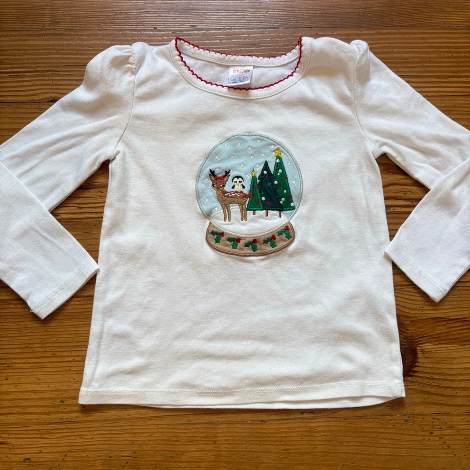 Gymboree white holiday Christmas snow globe animals long sleeve shirt SIZE 4T - Image 1 of 4