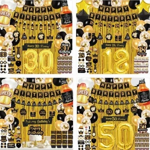 Caja Decoraciones Cumpleaños 18/30/50 Cualquier Edad Para Hombre Fiesta Cumpleaños Negra y Dorada - Imagen 1 de 7