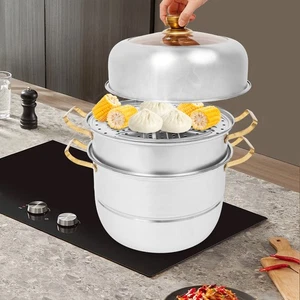 3 Tier Food Steamer Stainless Steel Vegetable Cooker Kitchen Steaming Rice Pot - Picture 1 of 15